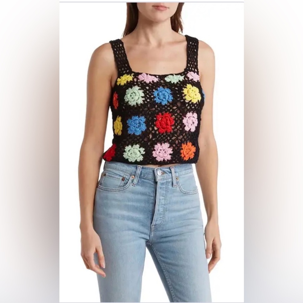 Lush Multicolor Crochet Floral Crop Top